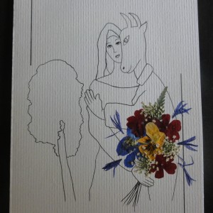 Carte «Les grands maîtres revisités: Chagall» avec fleurs pressées
