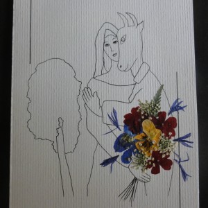 Carte «Les grands maîtres revisités: Chagall» avec fleurs pressées