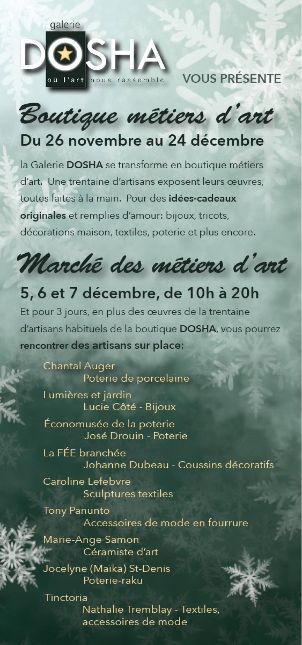 Carton d'invitation "Métiers d'art" 2014